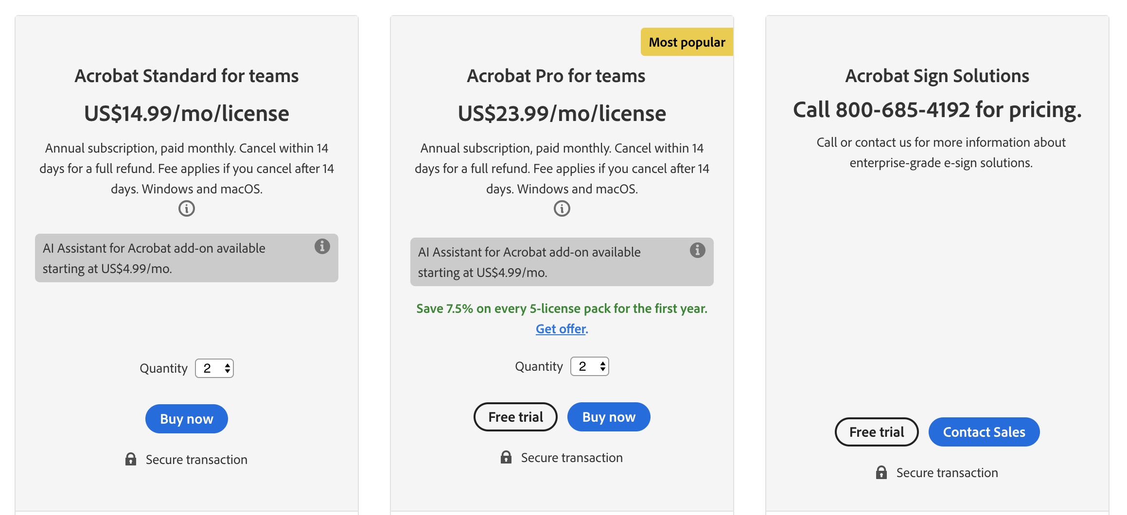 Adobe Acrobat Business Pricing