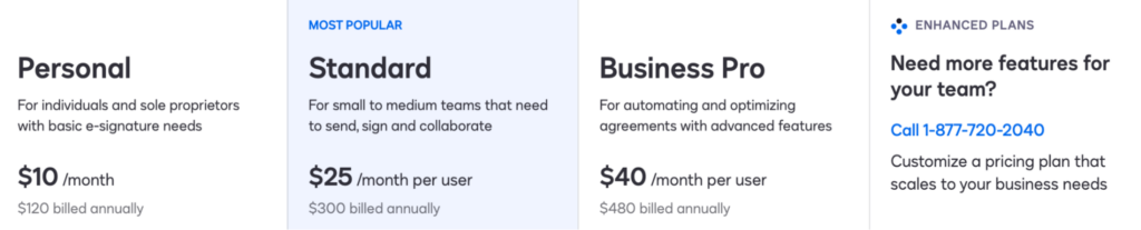 DocuSign e-signature pricing