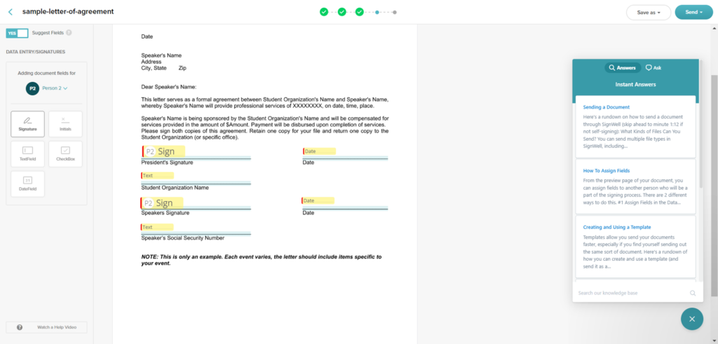 SignWell sample letter