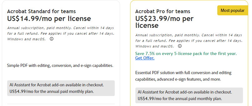 acrobat sign pricing