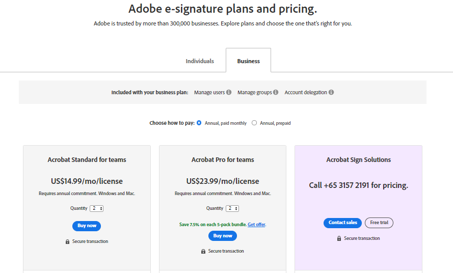 Adobe Acrobat Sign Pricing