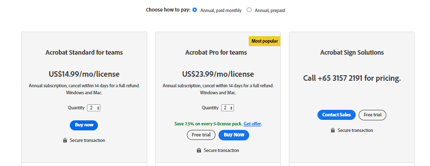 Adobe Acrobat Sign Pricing