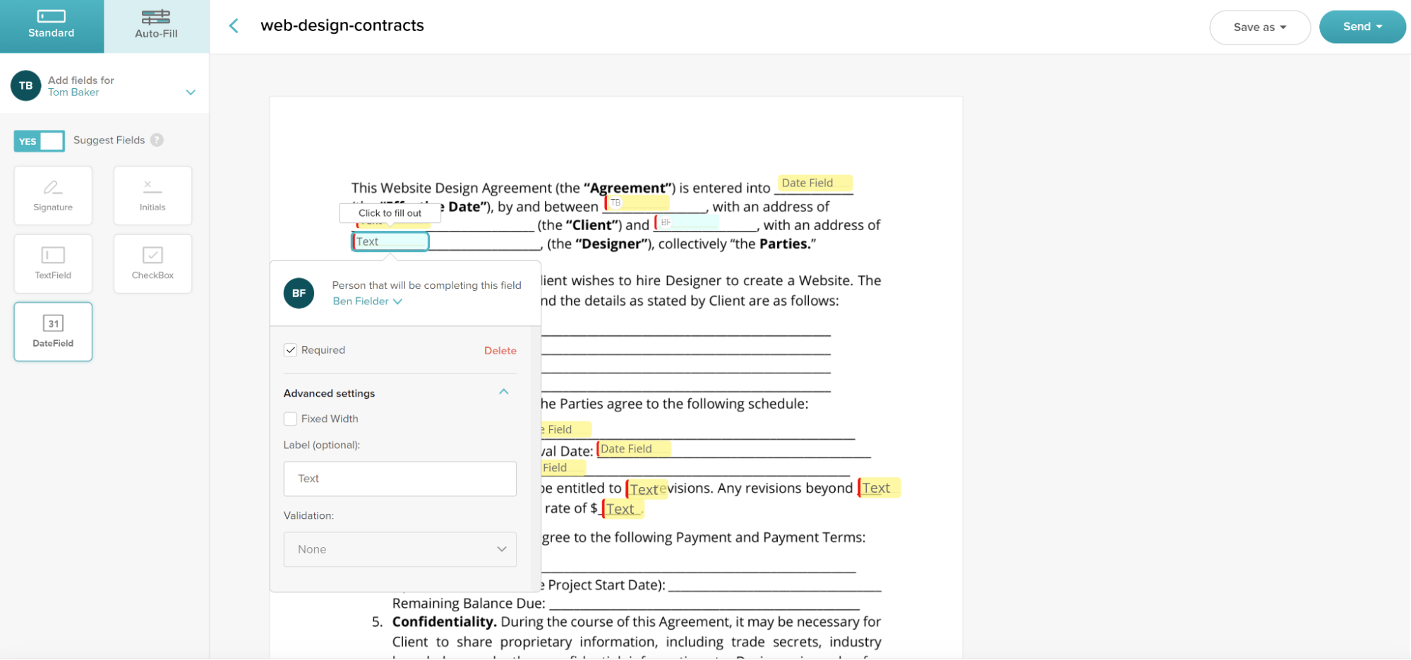 setting up a contract for digital signing