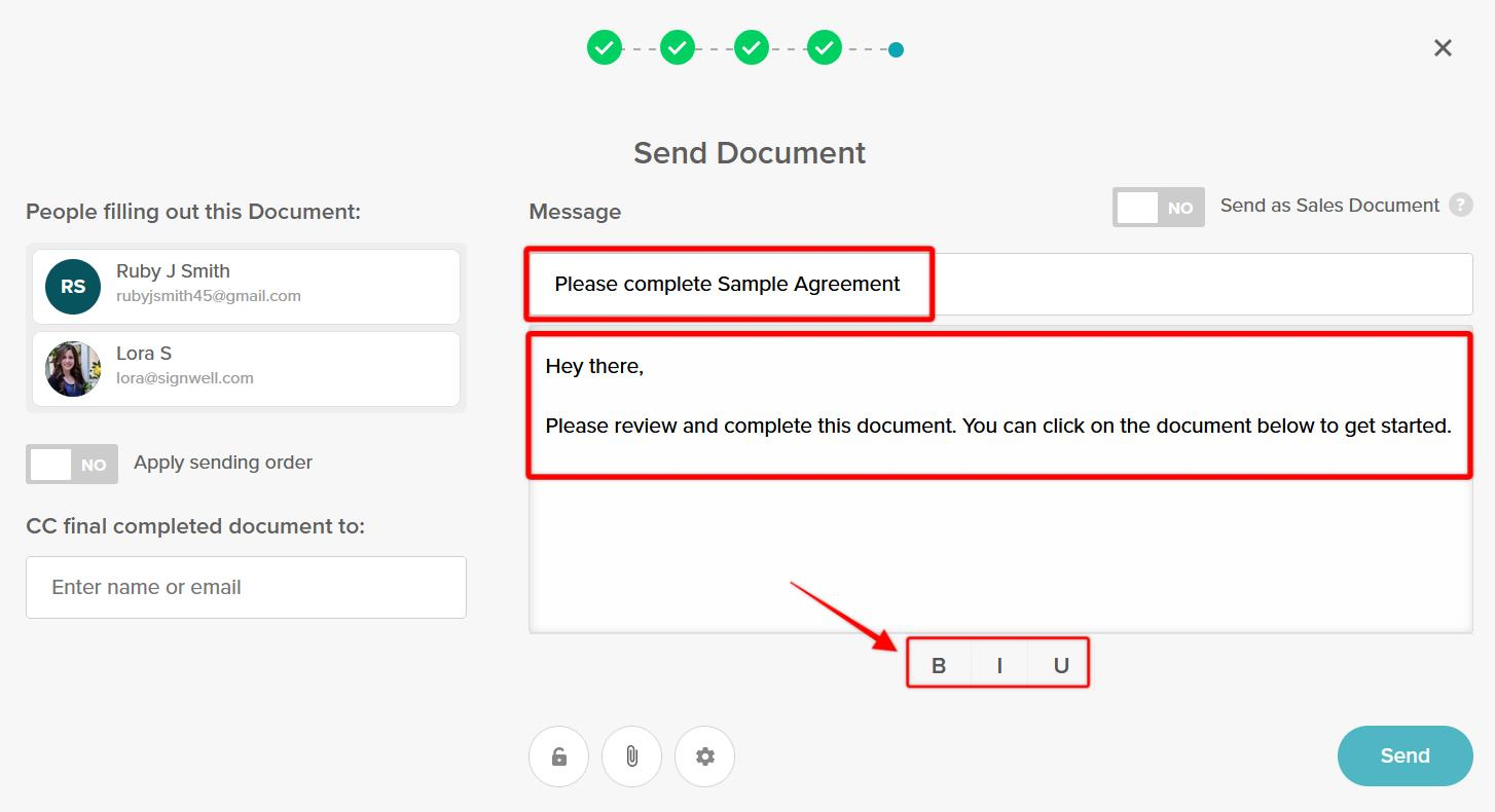 SignWell Document Sending Custom Message