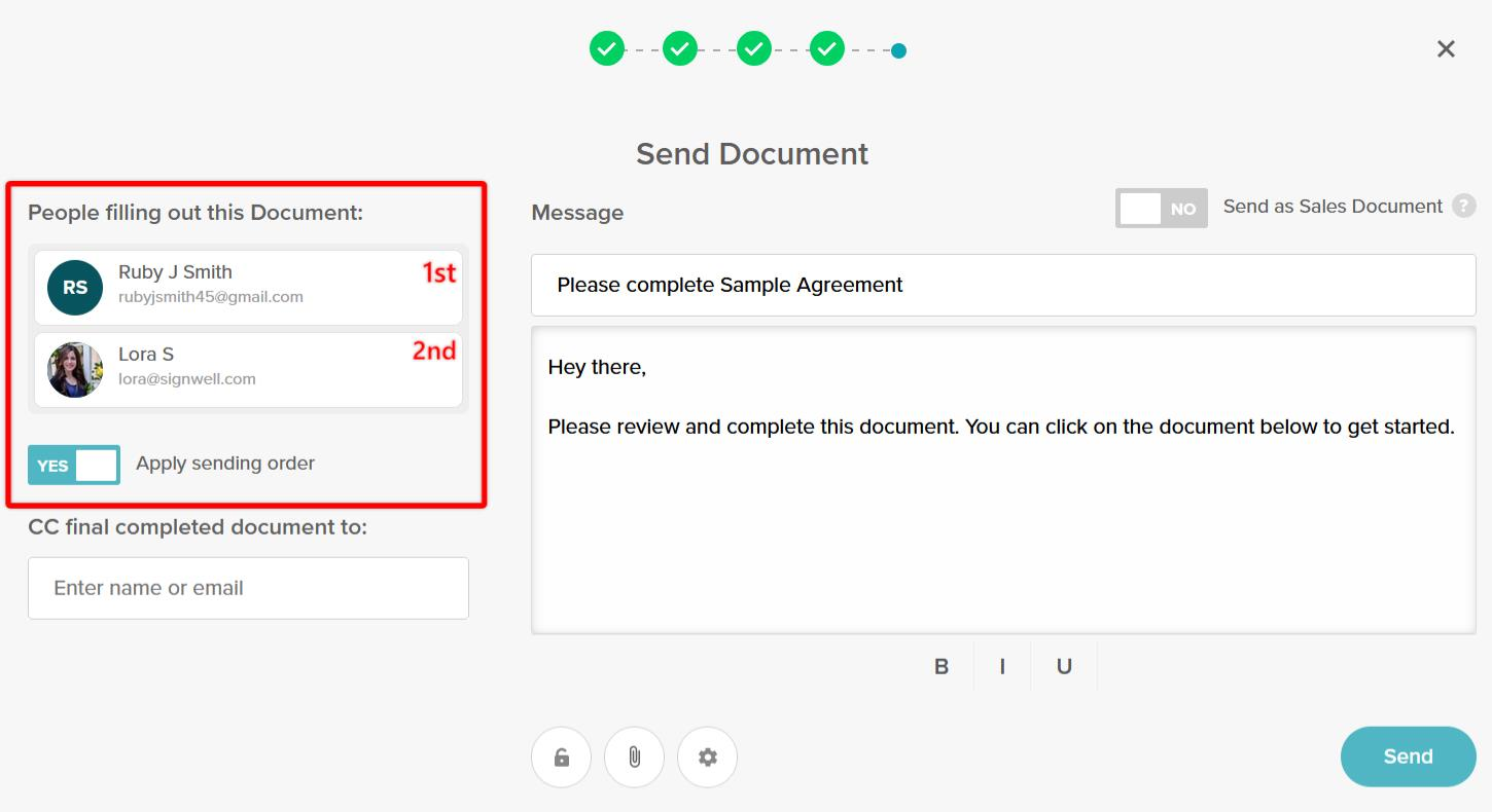 SignWell Sending Order