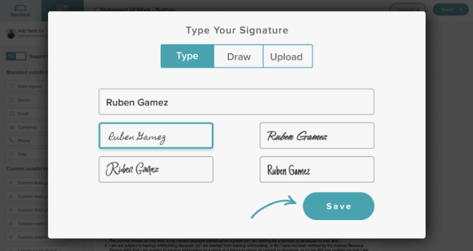 signwell typed signature