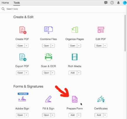 Adobe Acrobat Prepare Form