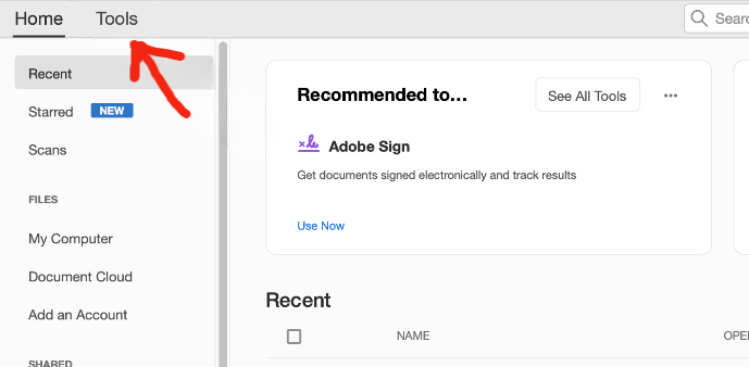 Adobe Acrobat Tools Tab