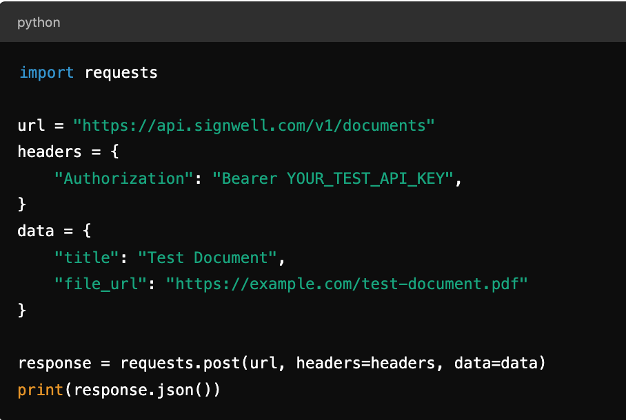 Create Test Document for Signature SignWell API