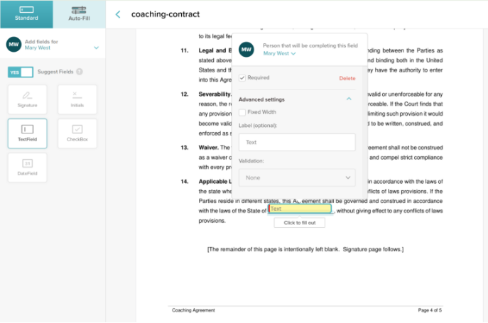 SignWell Assign Fields