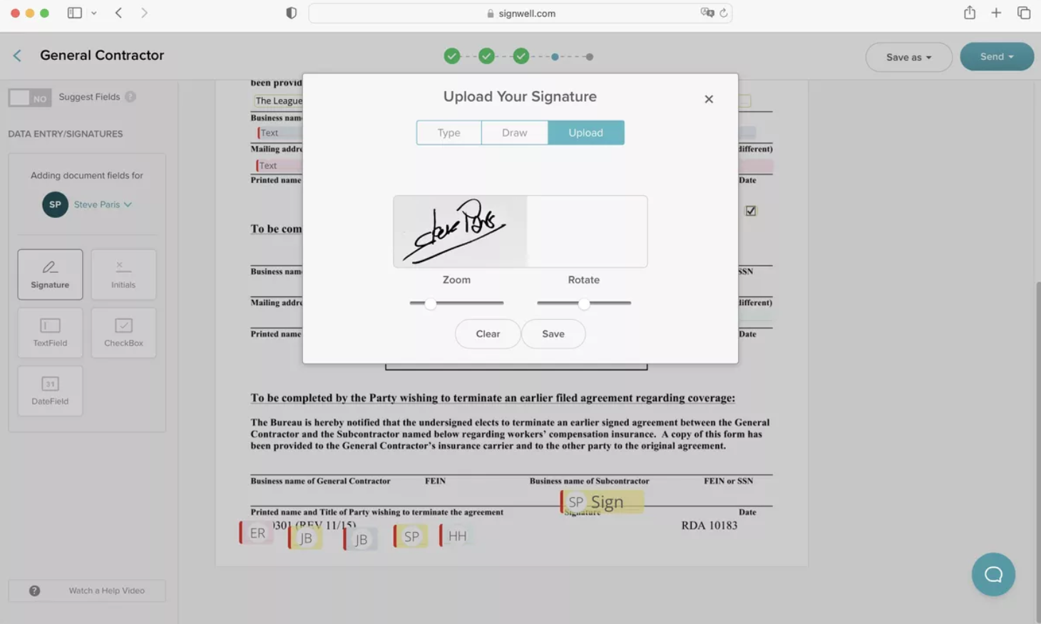 signwell upload signature